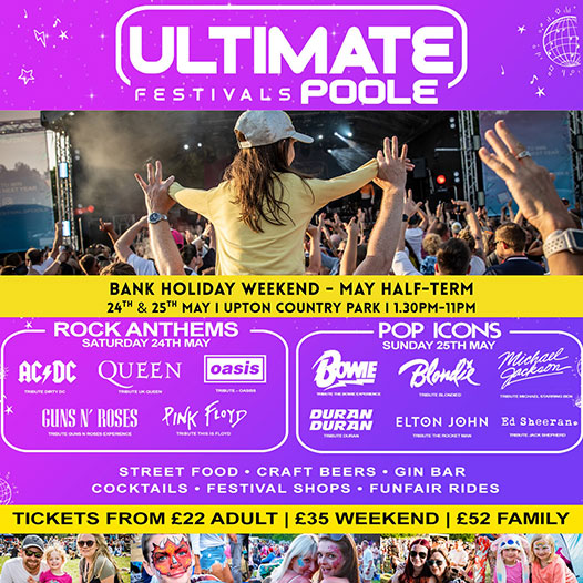 Ultimate Festivals></div>
<p> The music bill is themed on each day with Rock Anthems on Saturday and Pop Icons on Sunday. Tributes include Oasis (Oasiss), AC/DC (Dirty DC), Queen (UK Queen), Pink Floyd (This Is Floyd) and Guns n’ Roses (Guns n’ Roses Experience) on Saturday; with David Bowie (The Bowie Experience), Blondie (Blondied), Michael Jackson (Michael Starring Ben), Duran Duran (Duran), Elton John (Absolutely Elton) and Ed Sheeran (Ed Sheeran Experience) on Sunday.</p>
<p>Family day tickets are available now at just £47 and kids (under 5s) get in for a quid. “Upton Country Park is a stunning location and we’ve kept prices low so nobody needs to miss out on the classic summer festival atmosphere in the great outdoors –  bring the family and have a party!” adds Ben.</p>
<p>There’s plenty going on away from the music as well with funfair rides, street food traders providing a host of tasty treats from around the world and the bars including craft beers and ciders, a cocktail station and gin bar, as well as a full range of soft drinks.</p>
<p>On-site parking is bookable in advance and gates open at 1.30pm.</p>
<p>Weekend tickets from £14 child (5-16), £39 adult, £92 family<br />
Day tickets available from £8 child (5-16), £22 adult, £52 family</p>
<p><strong>Links</strong><br />
<a href=